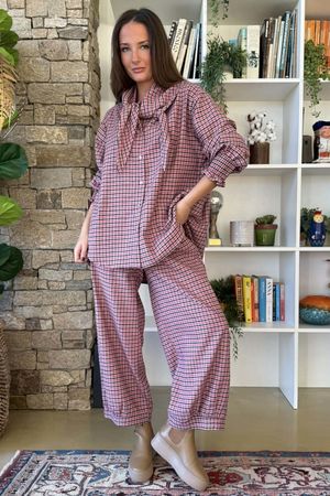 Donald Plaid Brushed Cotton Neckerchief Blouse Pink